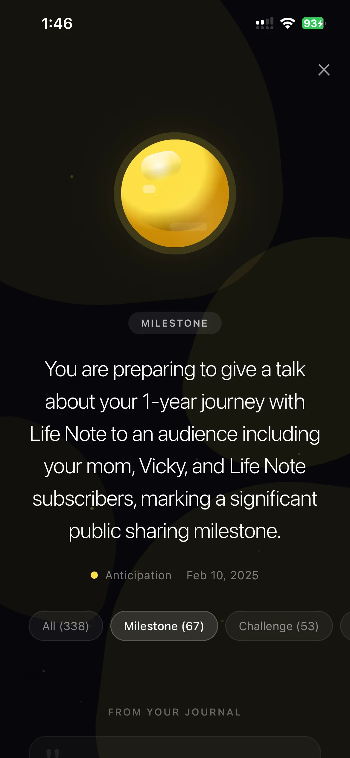 Beautiful Memories milestone orb