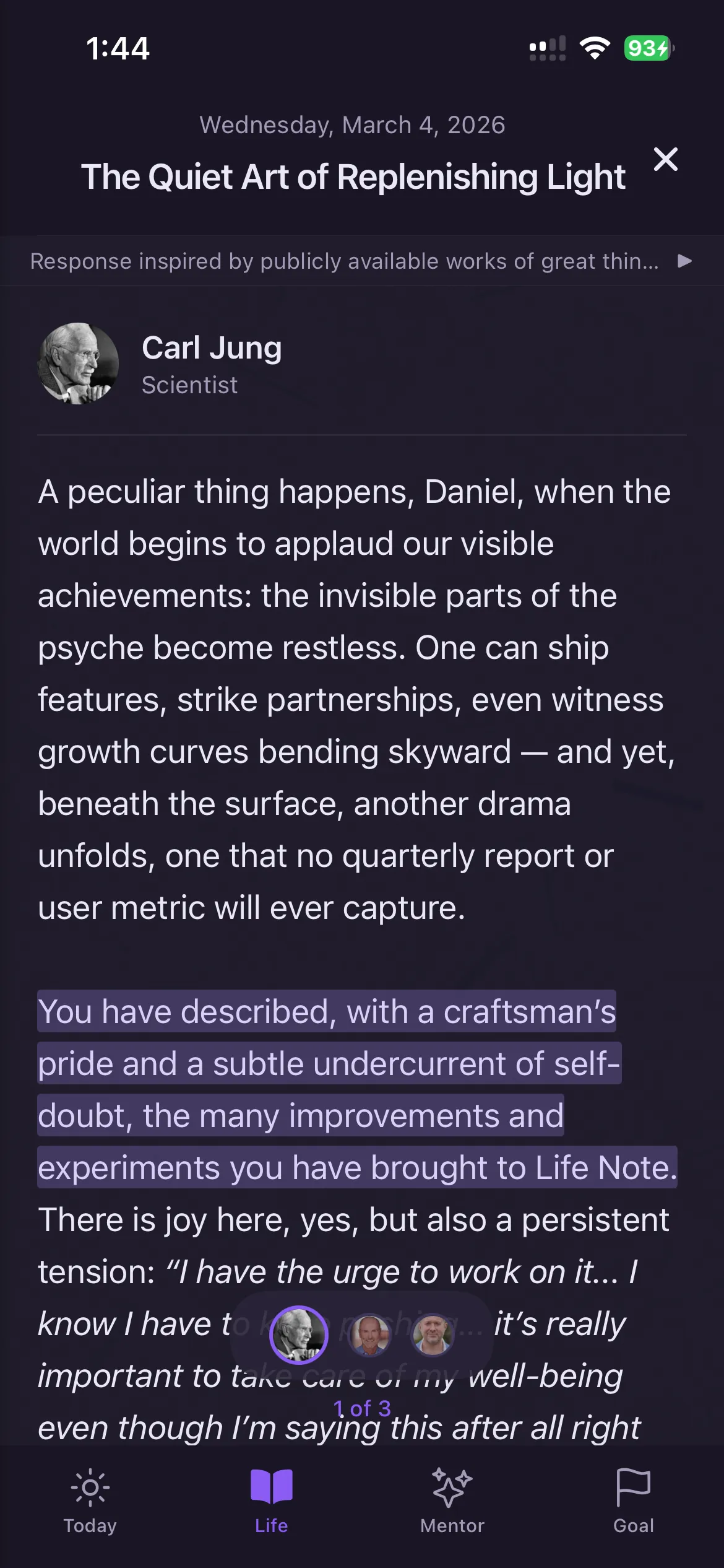 Carl Jung mentor response with personalized wisdom